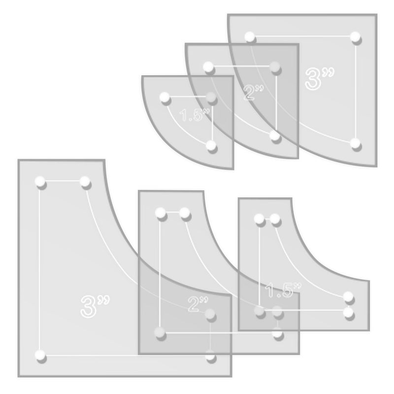 LaserThing Drunkards Path Quilting Acrylic Template Set, 3", 2", 1.5" with 1/4" Seam Allowance - 6 Piece Set - Image 1